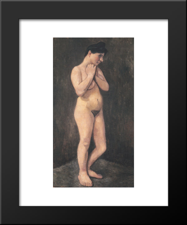 Standing Female Nude, Her Arms Located In Front Of The Chest 20x24 Black Modern Wood Framed Art Print Poster by Modersohn Becker, Paula
