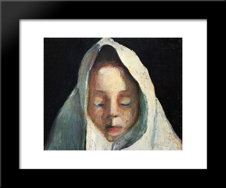 Still Life, Child'S Head With A White Cloth 20x24 Black Modern Wood Framed Art Print Poster by Modersohn Becker, Paula