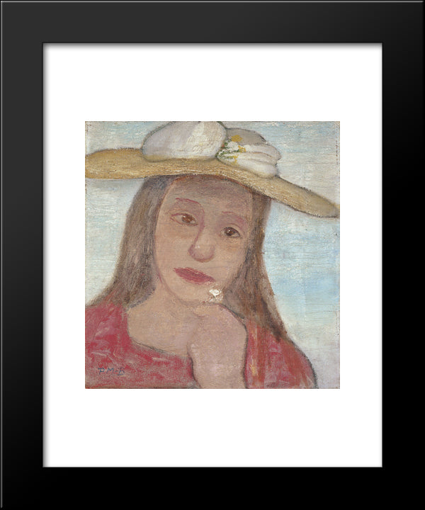 Young Girl With Straw Hat And A Flower In Her Hand 20x24 Black Modern Wood Framed Art Print Poster by Modersohn Becker, Paula