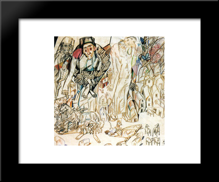Girl With A Flower 20x24 Black Modern Wood Framed Art Print Poster by Filonov, Pavel