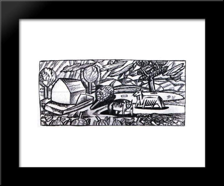 Landscape With Two Animals 20x24 Black Modern Wood Framed Art Print Poster by Filonov, Pavel
