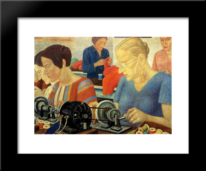 Udarnitzi (Record Breaking Workers) At The Factory Krasnaya Zaria 20x24 Black Modern Wood Framed Art Print Poster by Filonov, Pavel