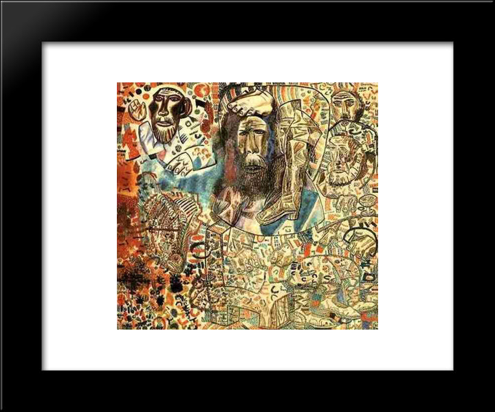 Untitled (Heads, A Boot, A Fish) 20x24 Black Modern Wood Framed Art Print Poster by Filonov, Pavel