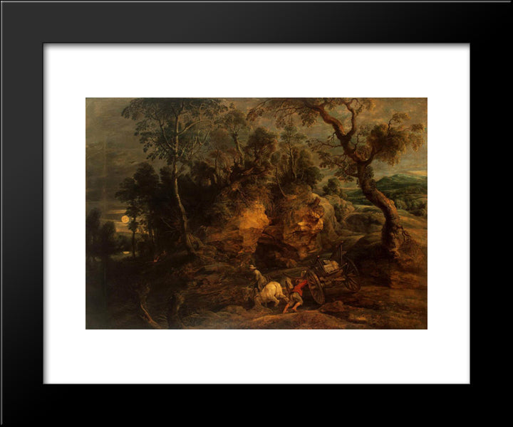 Landscape With Stone Carriers 20x24 Black Modern Wood Framed Art Print Poster by Rubens, Peter Paul