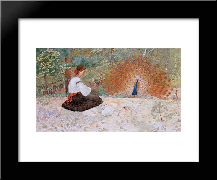 Tale Of A Girl And A Peacock 20x24 Black Modern Wood Framed Art Print Poster by Kholodny (Elder), Petro