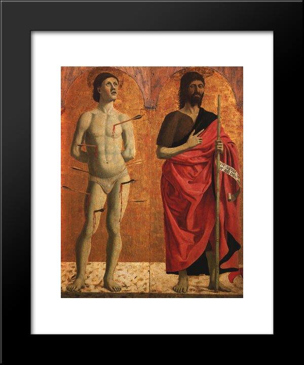 St. Sebastian And John The Baptist 20x24 Black Modern Wood Framed Art Print Poster by Piero, della Francesca