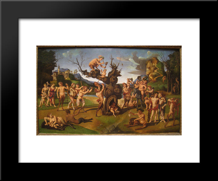 The Discovery Of Honey By Bacchus 20x24 Black Modern Wood Framed Art Print Poster by Cosimo, Piero di