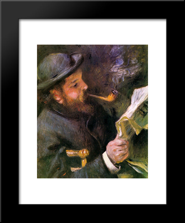 Claude Monet Reading 20x24 Black Modern Wood Framed Art Print Poster by Renoir, Pierre Auguste