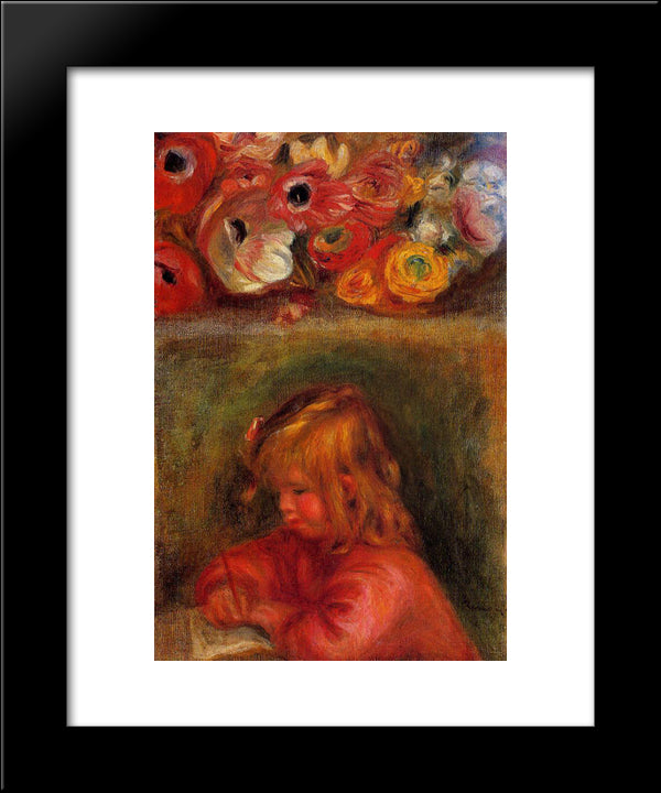 Portrait Of Coco And Flowers 20x24 Black Modern Wood Framed Art Print Poster by Renoir, Pierre Auguste