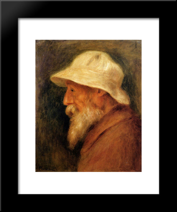 Self-Portrait With A White Hat 20x24 Black Modern Wood Framed Art Print Poster by Renoir, Pierre Auguste