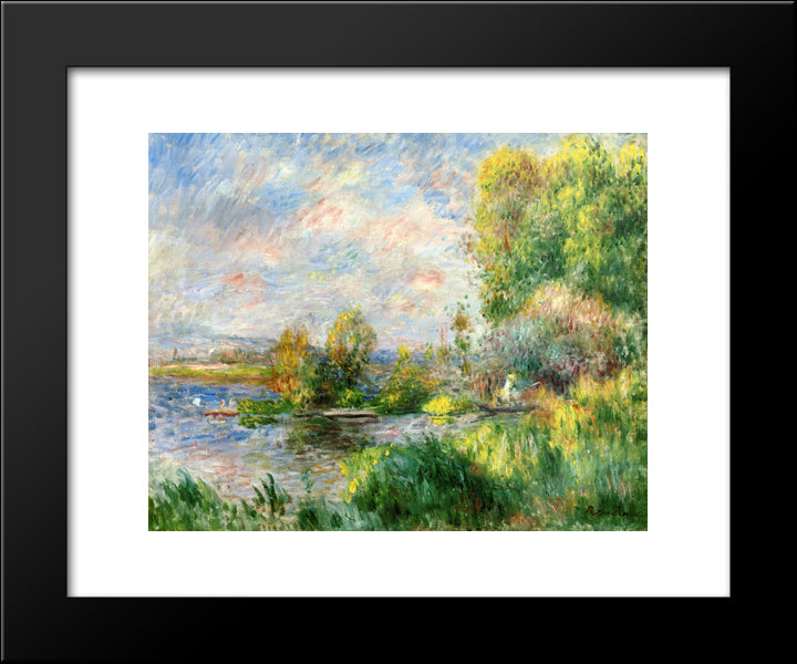 The Seine At Bougival 20x24 Black Modern Wood Framed Art Print Poster by Renoir, Pierre Auguste