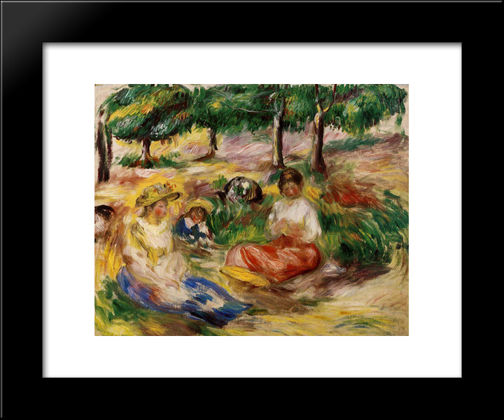 Three Young Girls Sitting In The Grass 20x24 Black Modern Wood Framed Art Print Poster by Renoir, Pierre Auguste
