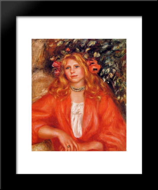 Young Woman Wearing A Garland Of Flowers 20x24 Black Modern Wood Framed Art Print Poster by Renoir, Pierre Auguste