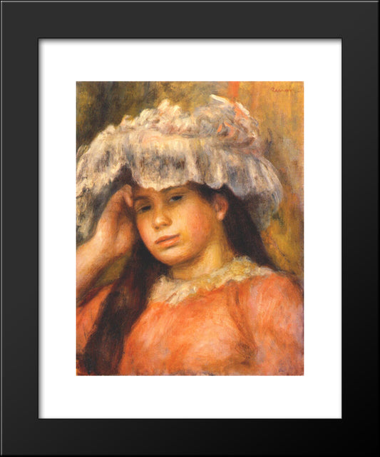 Young Woman Wearing A Hat 20x24 Black Modern Wood Framed Art Print Poster by Renoir, Pierre Auguste