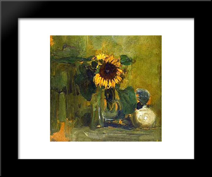 Nature Died With Sunflower 20x24 Black Modern Wood Framed Art Print Poster by Mondrian, Piet