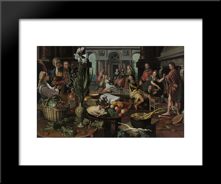 Christ In The House Of Martha And Mary 20x24 Black Modern Wood Framed Art Print Poster by Aertsen, Pieter