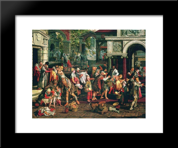 Deeds Of Christian Charity 20x24 Black Modern Wood Framed Art Print Poster by Aertsen, Pieter