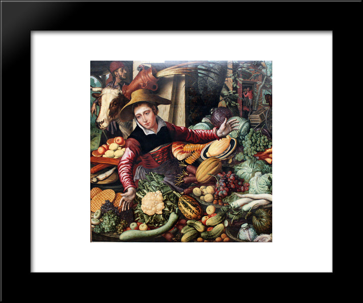 Market Woman At A Vegetable Stand 20x24 Black Modern Wood Framed Art Print Poster by Aertsen, Pieter