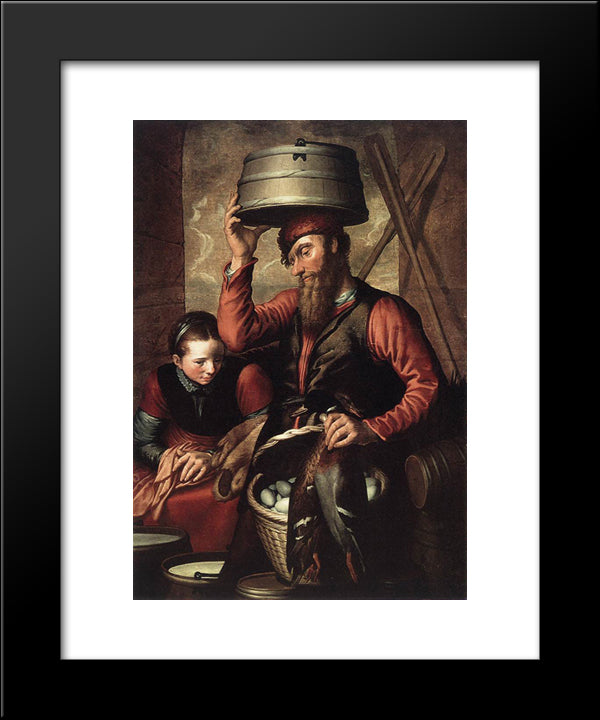 Vendor Of Fowl 20x24 Black Modern Wood Framed Art Print Poster by Aertsen, Pieter