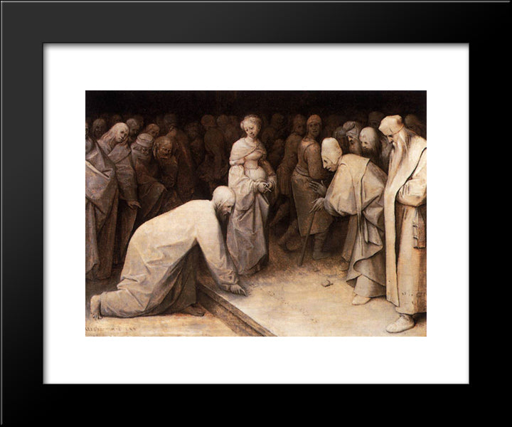 Christ And The Woman Taken In Adultery 20x24 Black Modern Wood Framed Art Print Poster by Bruegel the Elder, Pieter