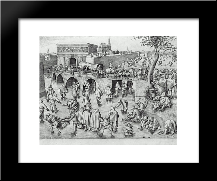 Ice Skating Before The Gate Of Saint George, Antwerp 20x24 Black Modern Wood Framed Art Print Poster by Bruegel the Elder, Pieter
