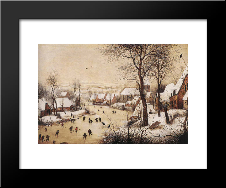 Winter Landscape With Skaters And A Bird Trap 20x24 Black Modern Wood Framed Art Print Poster by Bruegel the Elder, Pieter