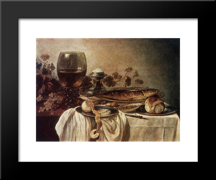 Breakfast Piece 1646 20x24 Black Modern Wood Framed Art Print Poster by Claesz, Pieter