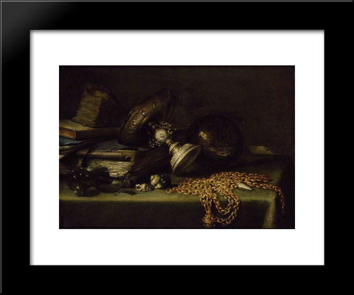 Still Life With A Gold Chain 20x24 Black Modern Wood Framed Art Print Poster by Claesz, Pieter