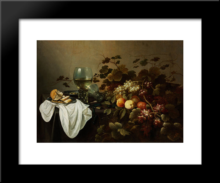 Still Life With Fruit And Roemer 20x24 Black Modern Wood Framed Art Print Poster by Claesz, Pieter