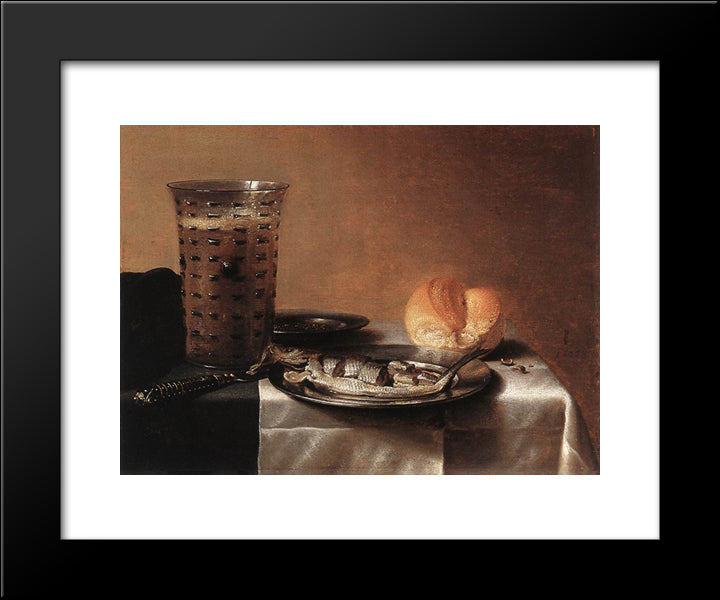 Still Life With Herring 20x24 Black Modern Wood Framed Art Print Poster by Claesz, Pieter