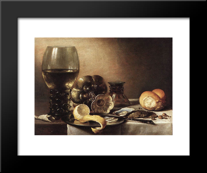 Still Life With Oysters 20x24 Black Modern Wood Framed Art Print Poster by Claesz, Pieter