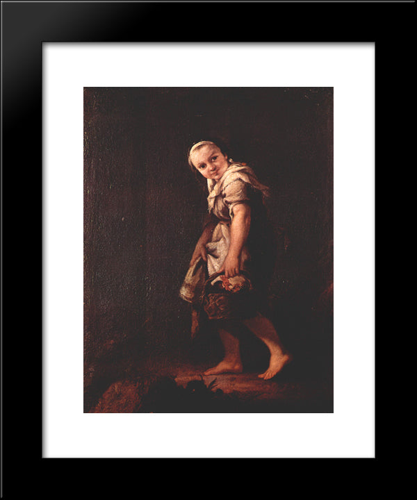 A Shepherd Girl With A Basket 20x24 Black Modern Wood Framed Art Print Poster by Longhi, Pietro