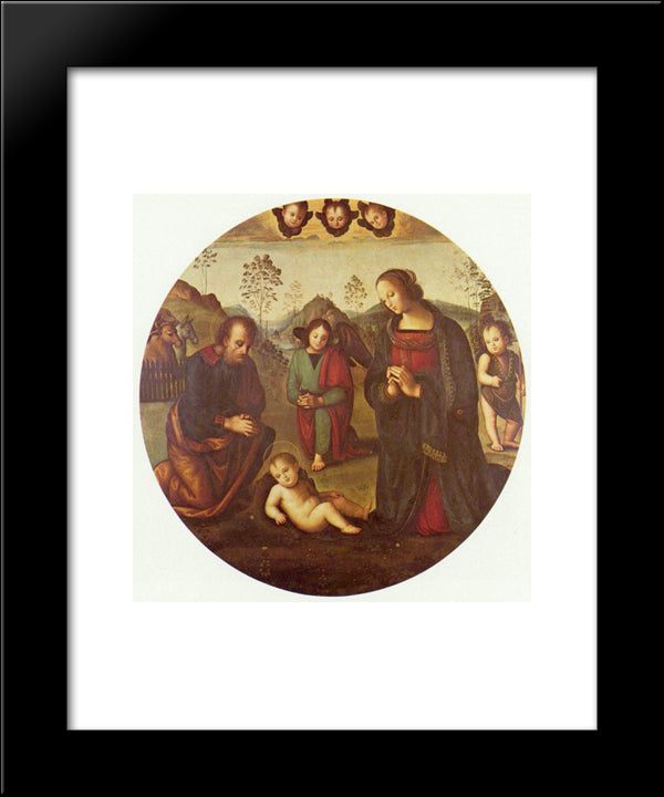 Birth Of Christ, Tondo 20x24 Black Modern Wood Framed Art Print Poster by Perugino, Pietro