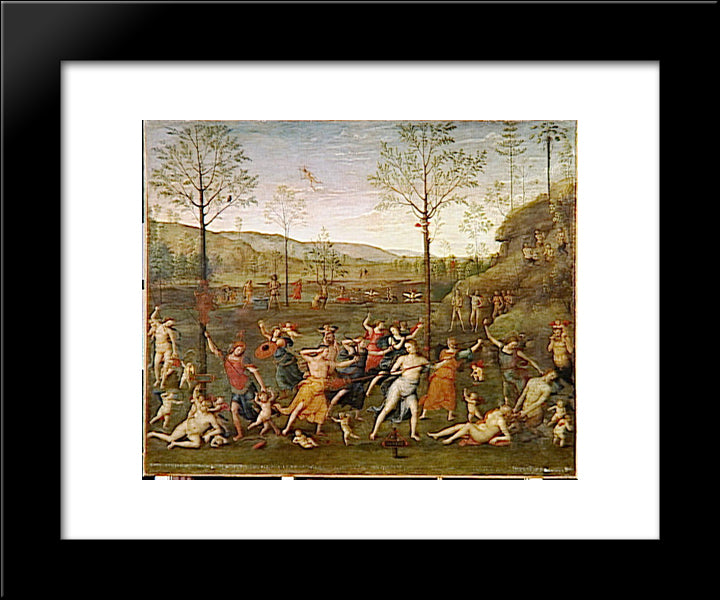 Combat Of Love And Chastity 20x24 Black Modern Wood Framed Art Print Poster by Perugino, Pietro