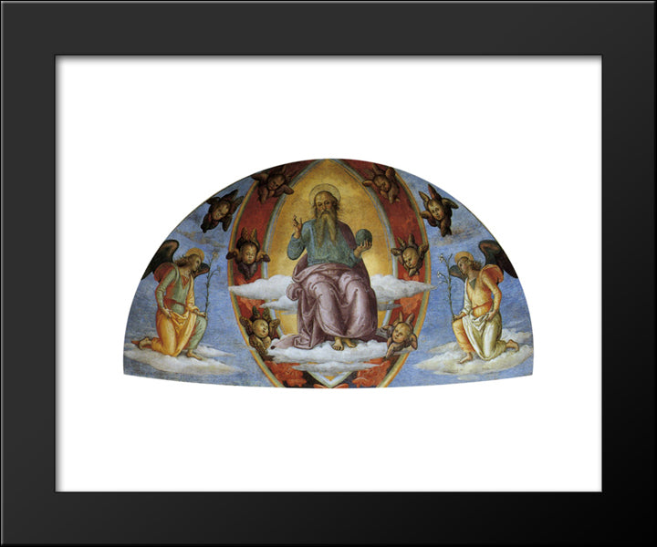 Lord In Glory With Angels. Annunciation 20x24 Black Modern Wood Framed Art Print Poster by Perugino, Pietro