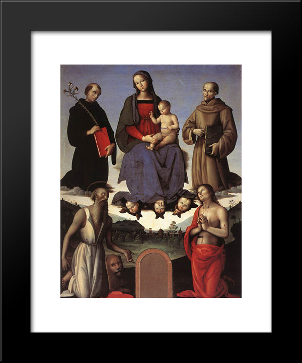 Madonna And Child With Four Saints (Tezi Altarpiece) 20x24 Black Modern Wood Framed Art Print Poster by Perugino, Pietro