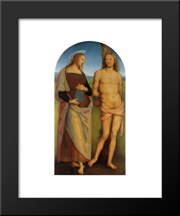 Pala Di Sant Agostino (Sant Irene And St. Sebastian) 20x24 Black Modern Wood Framed Art Print Poster by Perugino, Pietro