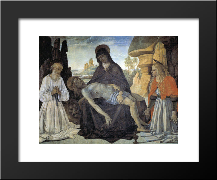 Pieta With St. Jerome And Santa Maria Magdalena 20x24 Black Modern Wood Framed Art Print Poster by Perugino, Pietro