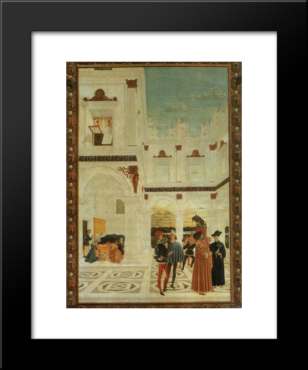The Miracles Of San Bernardino. Miracle Baby Born With One Dead 20x24 Black Modern Wood Framed Art Print Poster by Perugino, Pietro