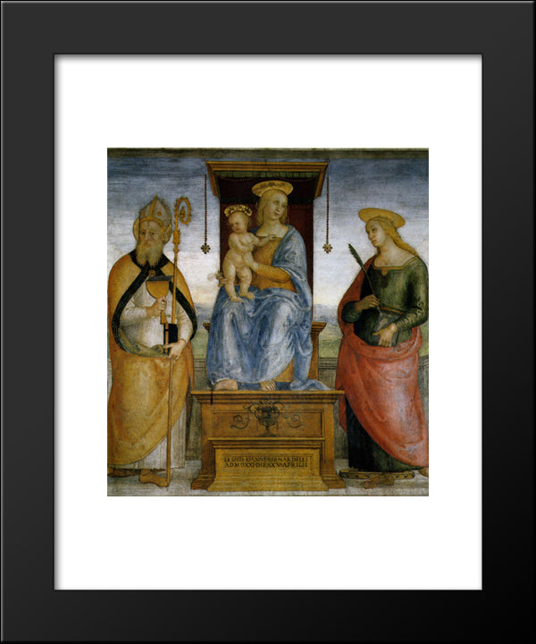 Virgin Enthroned With Saints Catherine Of Alexandria And Biagio 20x24 Black Modern Wood Framed Art Print Poster by Perugino, Pietro