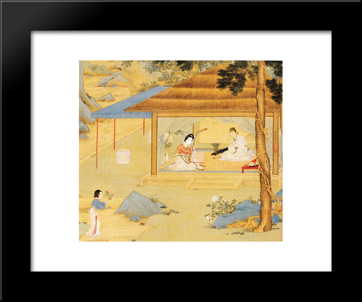 Konghou Player In A Pavillion 20x24 Black Modern Wood Framed Art Print Poster by Qiu Ying