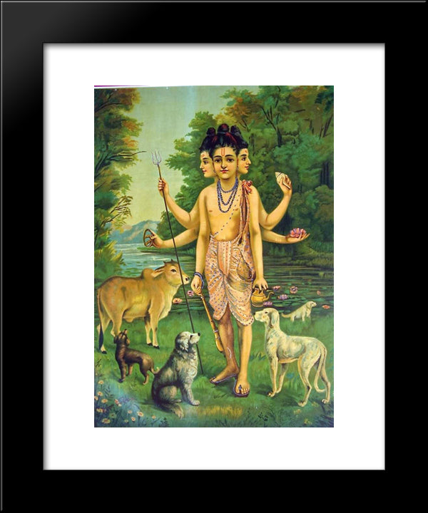 Dattatreya 20x24 Black Modern Wood Framed Art Print Poster by Ravi Varma, Raja