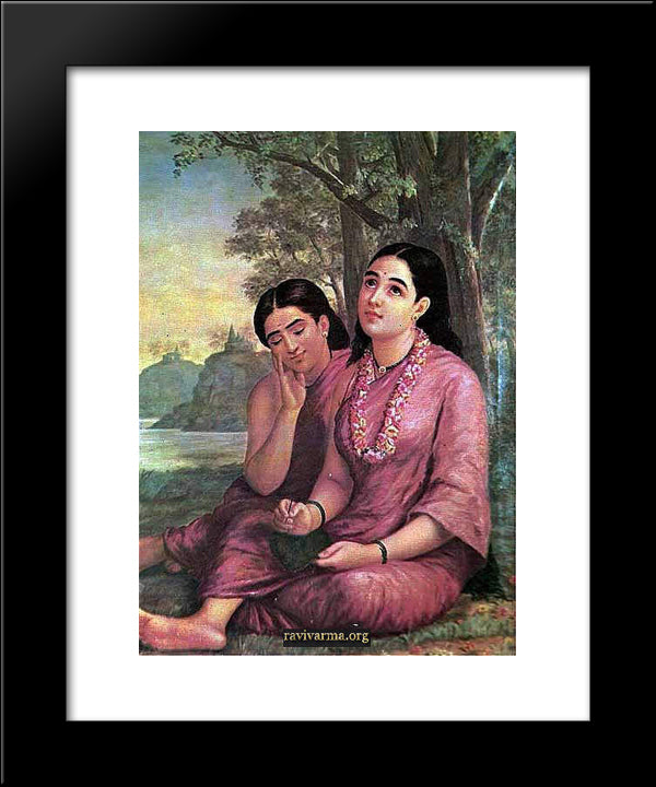 Dreaming Shakuntala 20x24 Black Modern Wood Framed Art Print Poster by Ravi Varma, Raja