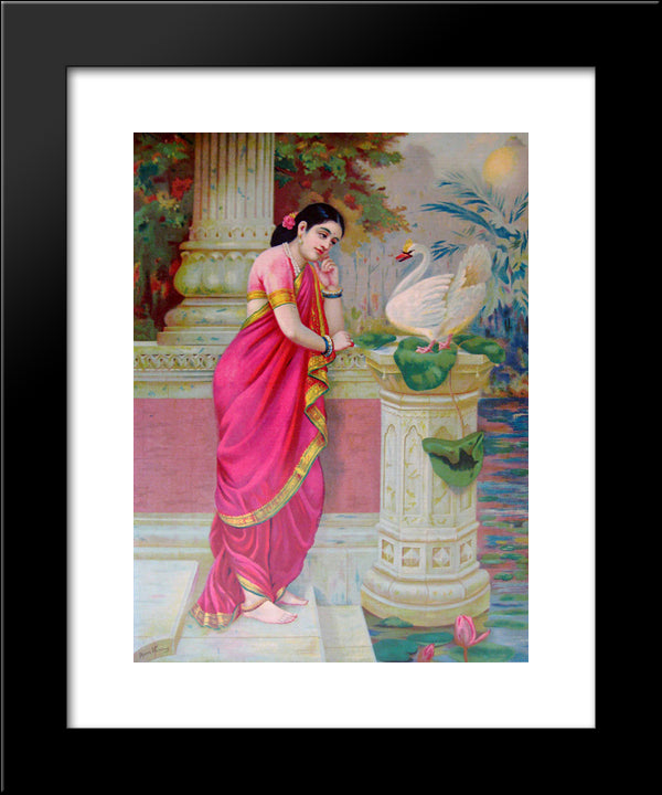 Hansa Damayanthi 20x24 Black Modern Wood Framed Art Print Poster by Ravi Varma, Raja