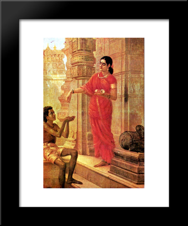 Lady Giving Alms 20x24 Black Modern Wood Framed Art Print Poster by Ravi Varma, Raja