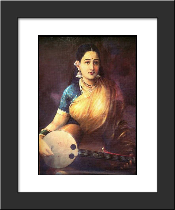 Lady With Swarbat 20x24 Black Modern Wood Framed Art Print Poster by Ravi Varma, Raja