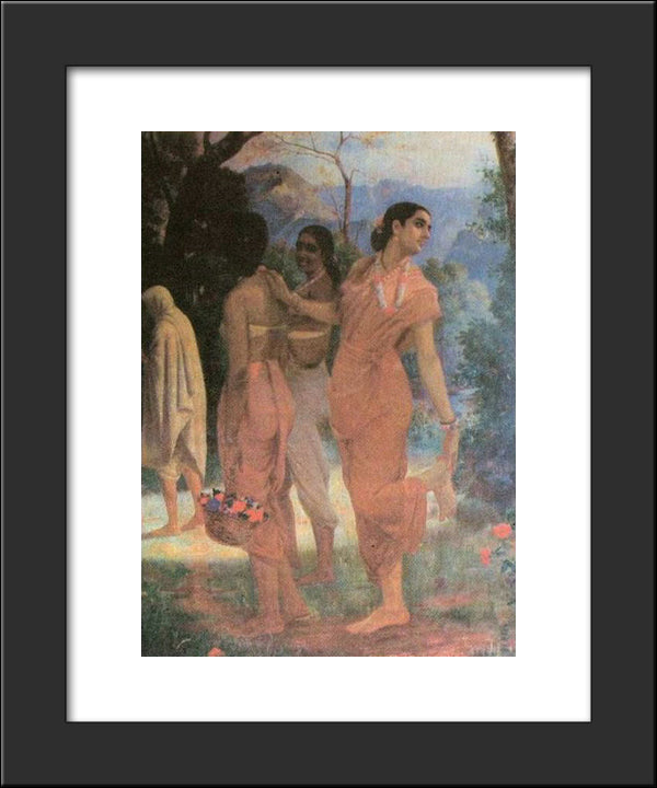 Shakuntala 20x24 Black Modern Wood Framed Art Print Poster by Ravi Varma, Raja