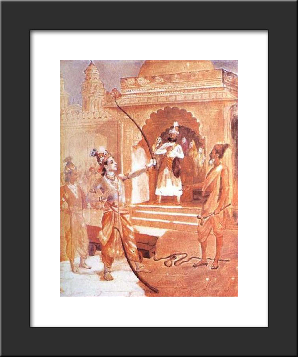Sri Rama Breaking The Bow 20x24 Black Modern Wood Framed Art Print Poster by Ravi Varma, Raja