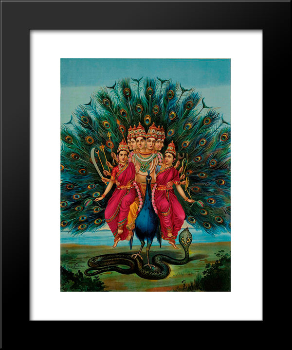 Sri Shanmukaha Subramania Swami 20x24 Black Modern Wood Framed Art Print Poster by Ravi Varma, Raja