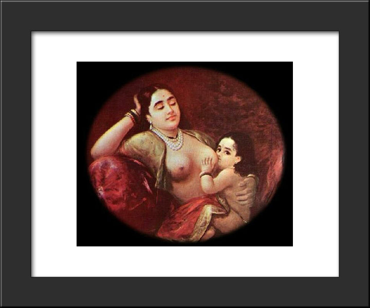 The Suckling Child 20x24 Black Modern Wood Framed Art Print Poster by Ravi Varma, Raja
